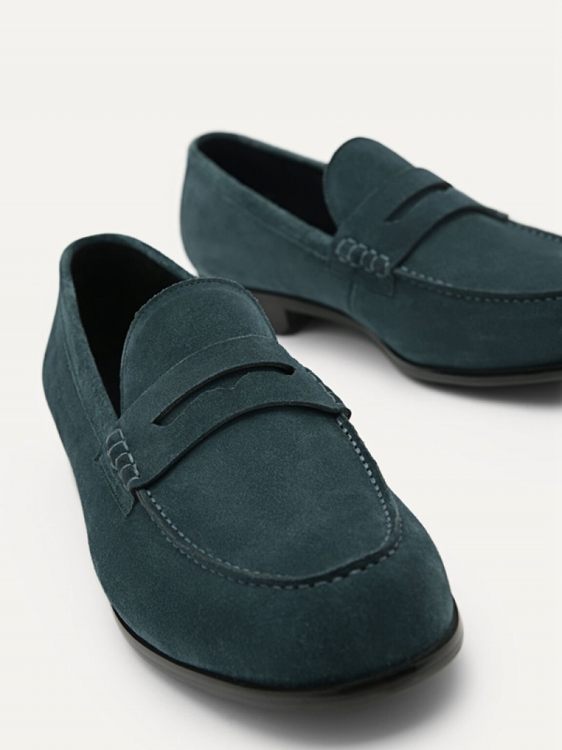 Turquoise Men's Pedro Leather Penny Loafers | ULEBDZ-923