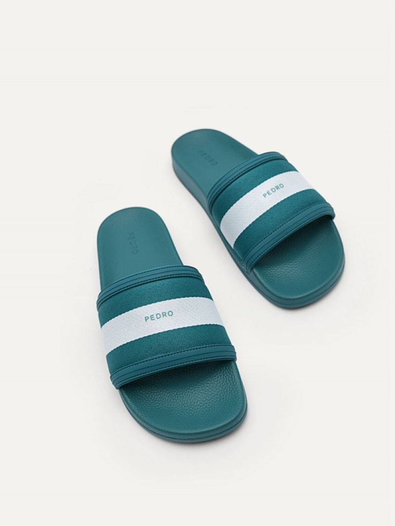 Turquoise Men's Pedro Nylon Fabric Banded Slides | HBAYUX-860