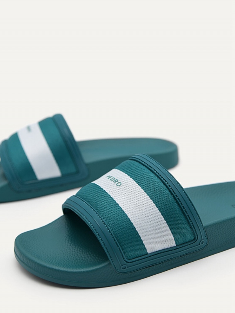 Turquoise Men's Pedro Nylon Fabric Banded Slides | HBAYUX-860