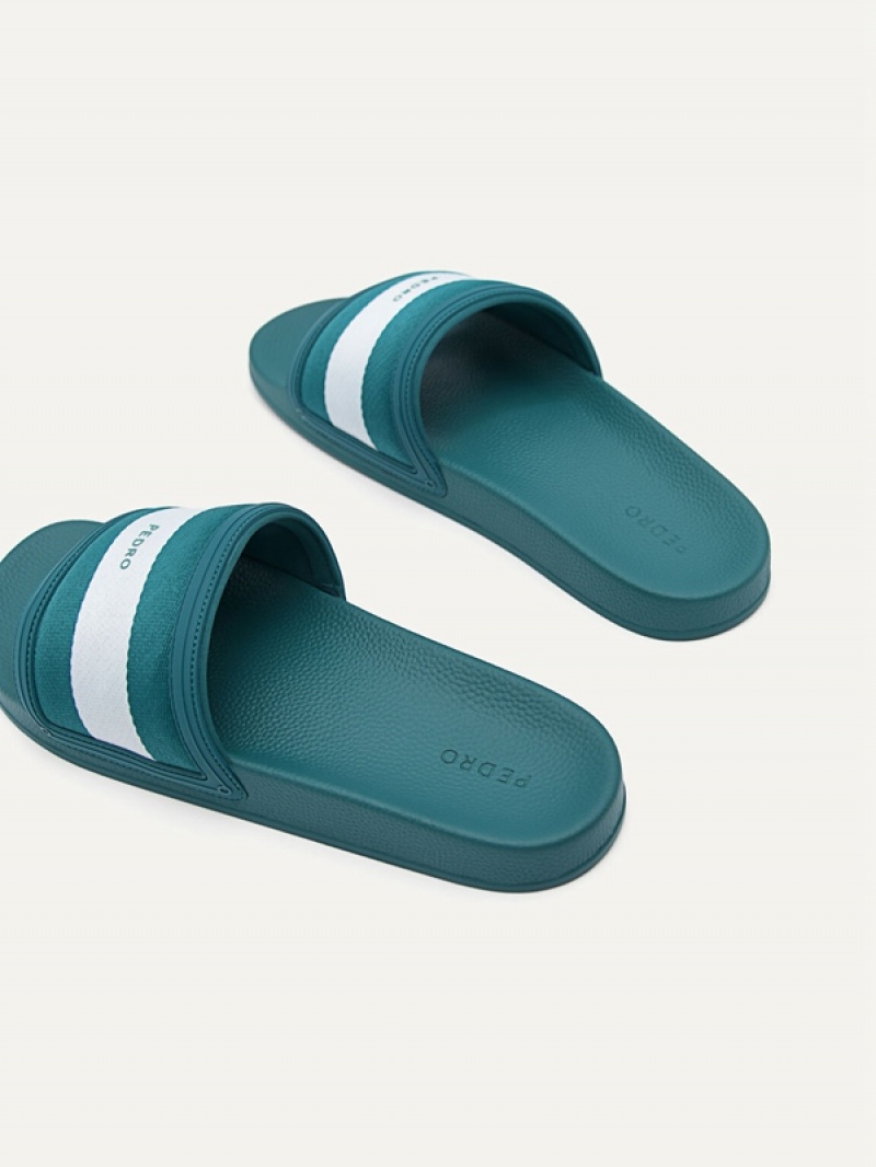 Turquoise Men's Pedro Nylon Fabric Banded Slides | HBAYUX-860