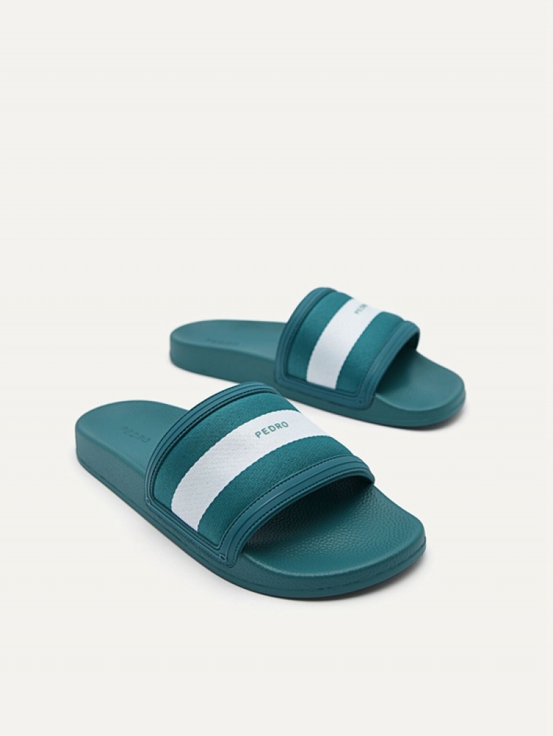 Turquoise Men's Pedro Nylon Fabric Banded Slides | HBAYUX-860