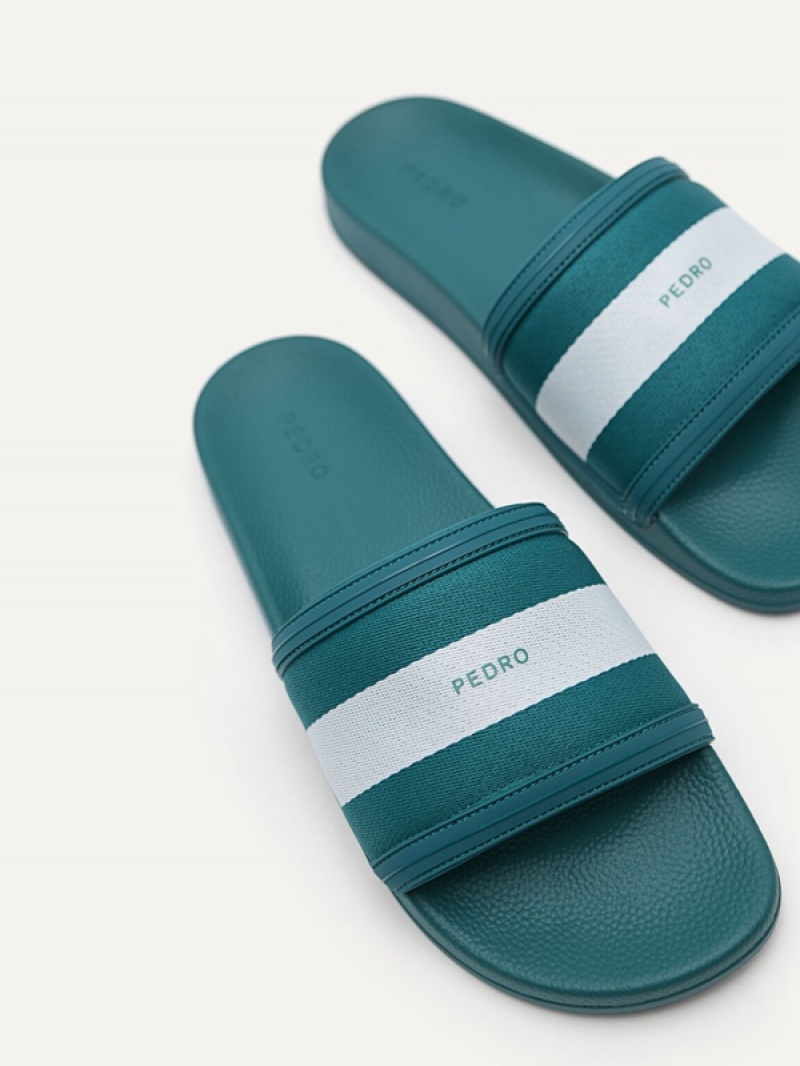 Turquoise Men's Pedro Nylon Fabric Banded Slides | HBAYUX-860