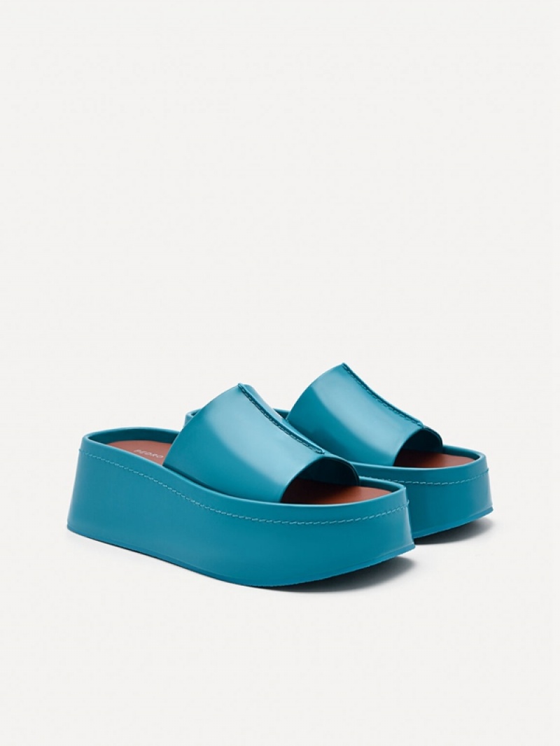 Turquoise Women's Pedro Carmen Platform Sandals | ZJSHNX-893