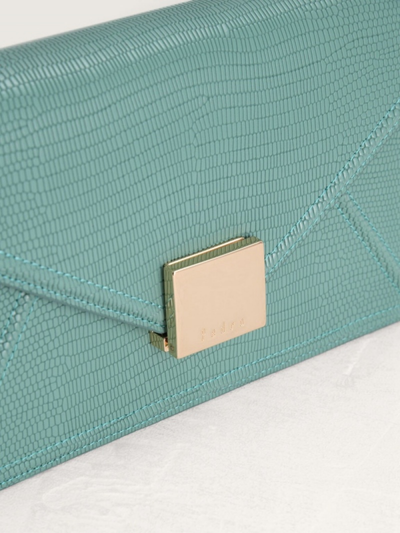 Turquoise Women's Pedro Lizard-Effect Leather Envelope Travel Organizer Wallet | ZTVIWL-198