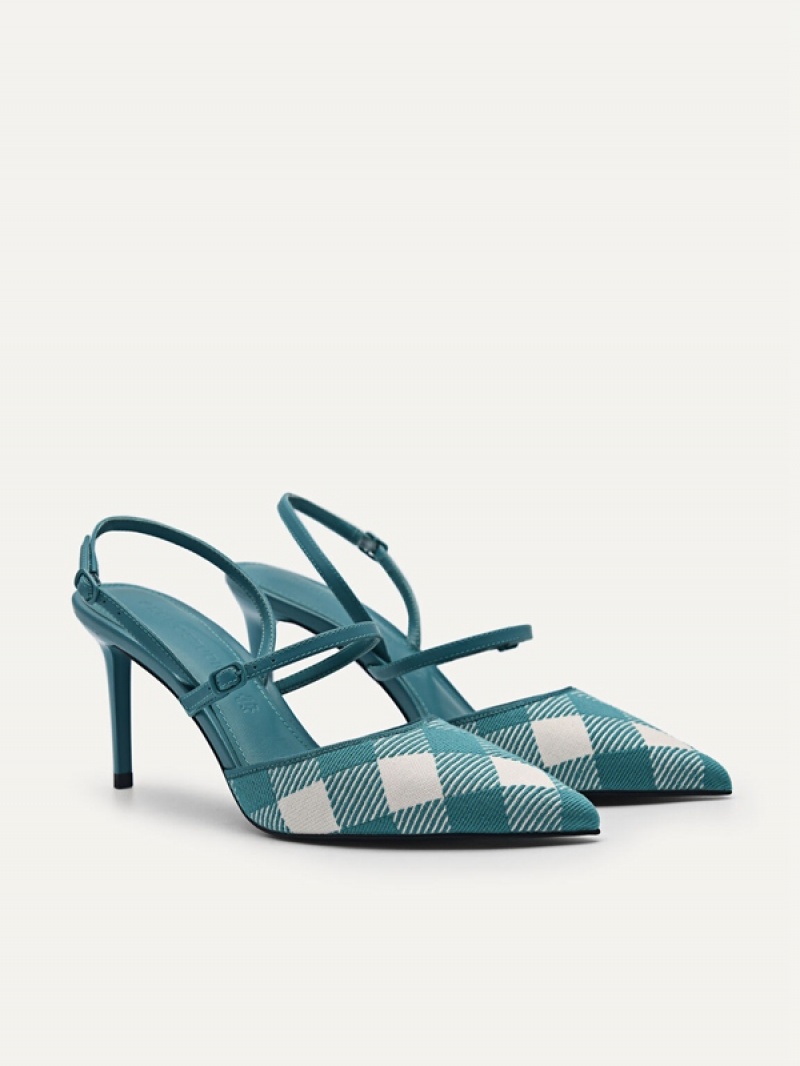 Turquoise Women's Pedro Studio Emma Fabric Slingback Pumps | MRJNDH-382