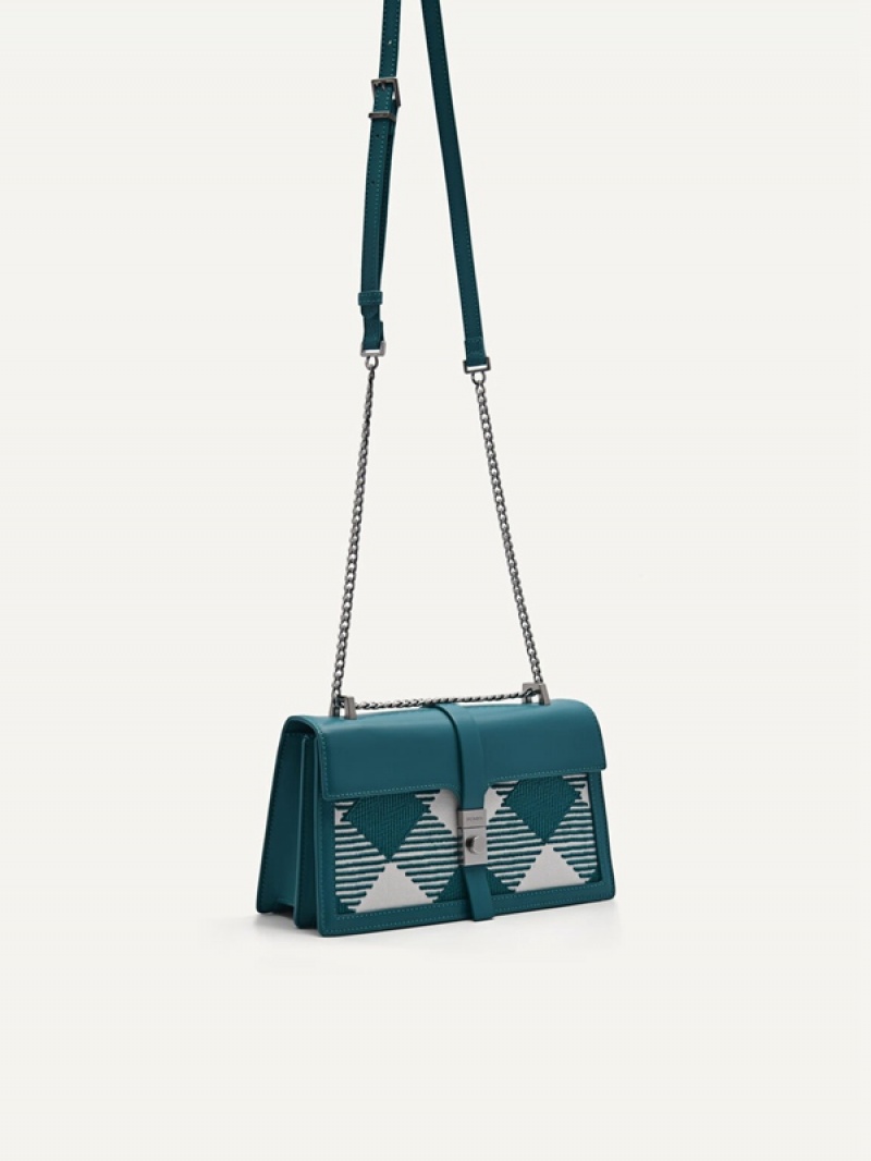 Turquoise Women's Pedro Studio Farida Woven Shoulder Bags | OTCIHR-467