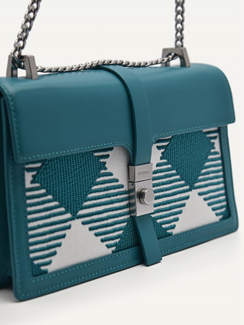 Turquoise Women's Pedro Studio Farida Woven Shoulder Bags | OTCIHR-467