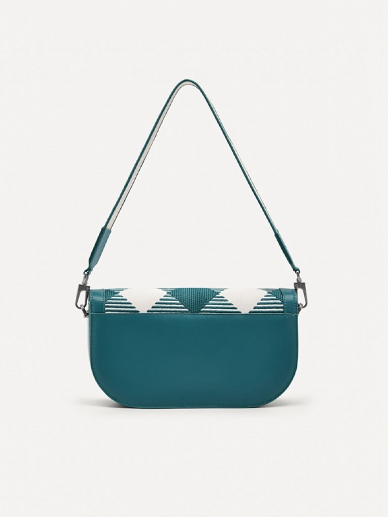 Turquoise Women's Pedro Studio Millie Woven Shoulder Bags | DHTGZU-617