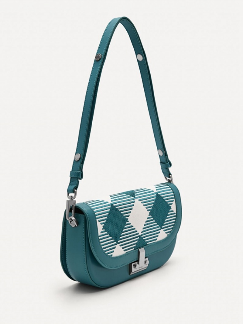 Turquoise Women's Pedro Studio Millie Woven Shoulder Bags | DHTGZU-617