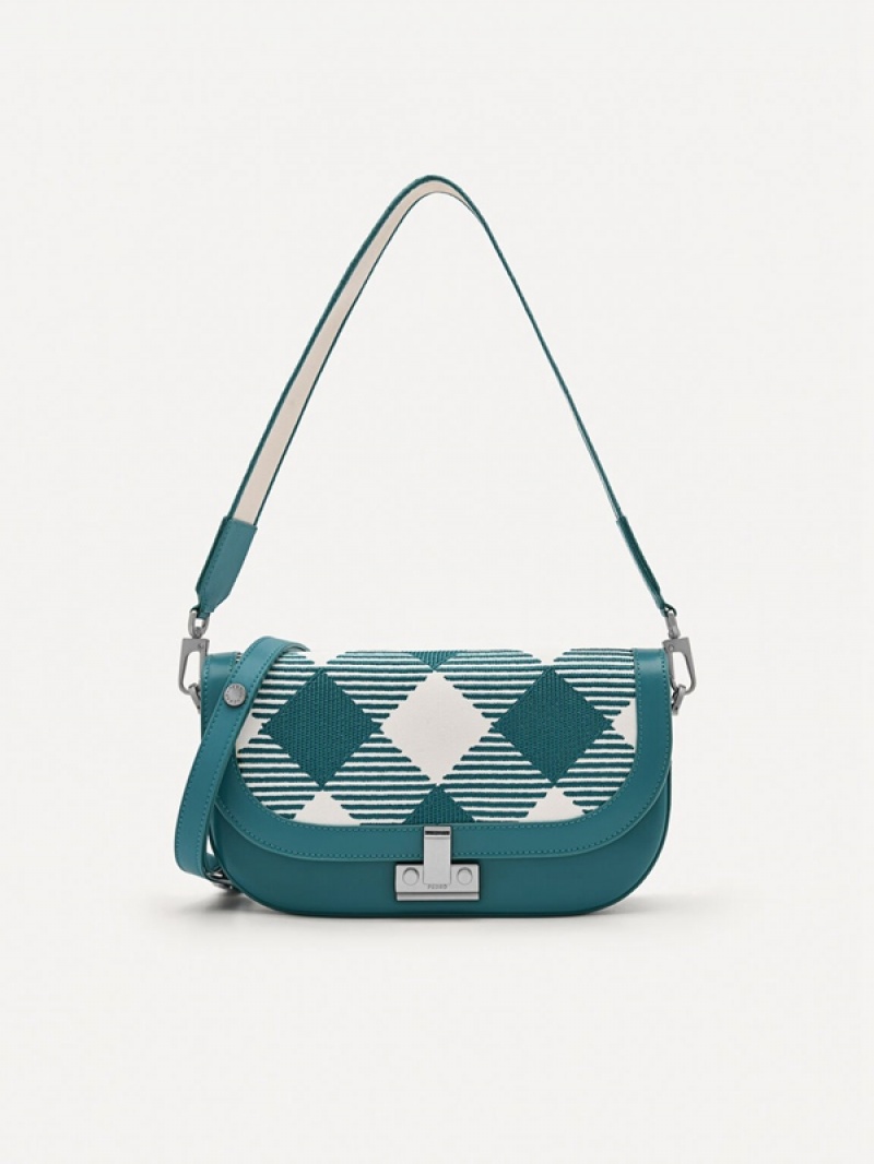 Turquoise Women\'s Pedro Studio Millie Woven Shoulder Bags | DHTGZU-617