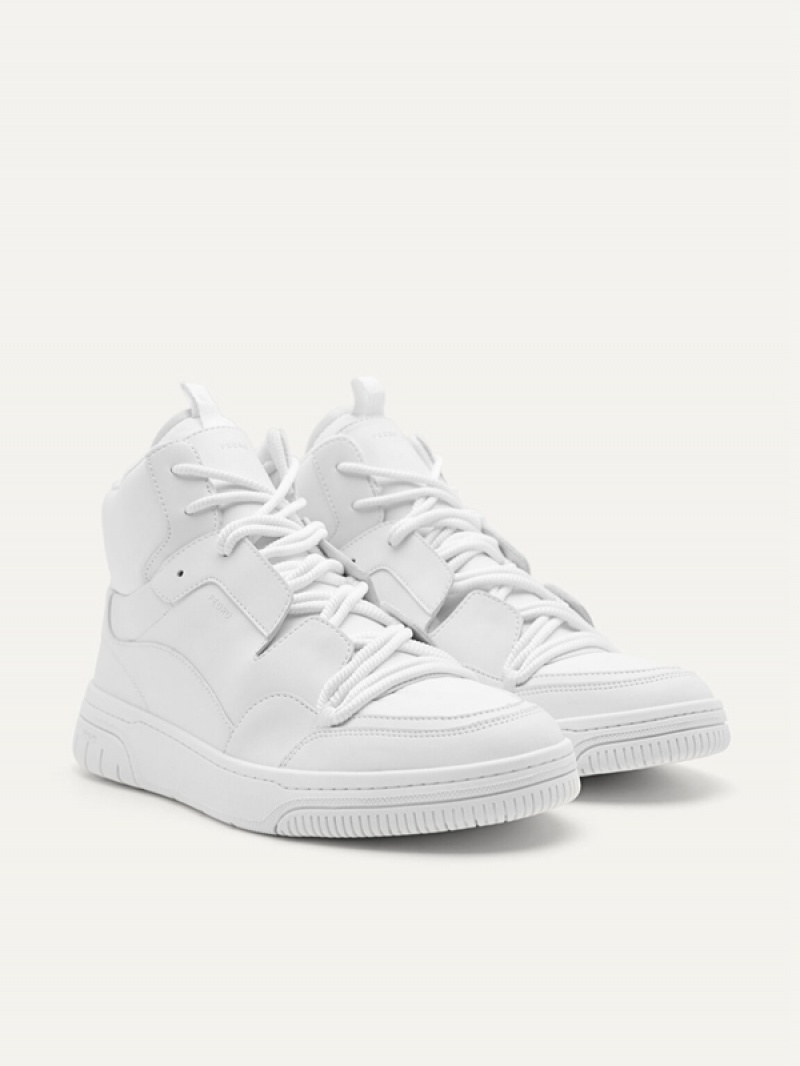 White Men's Pedro High Top Court Sneakers | RZJBPL-029