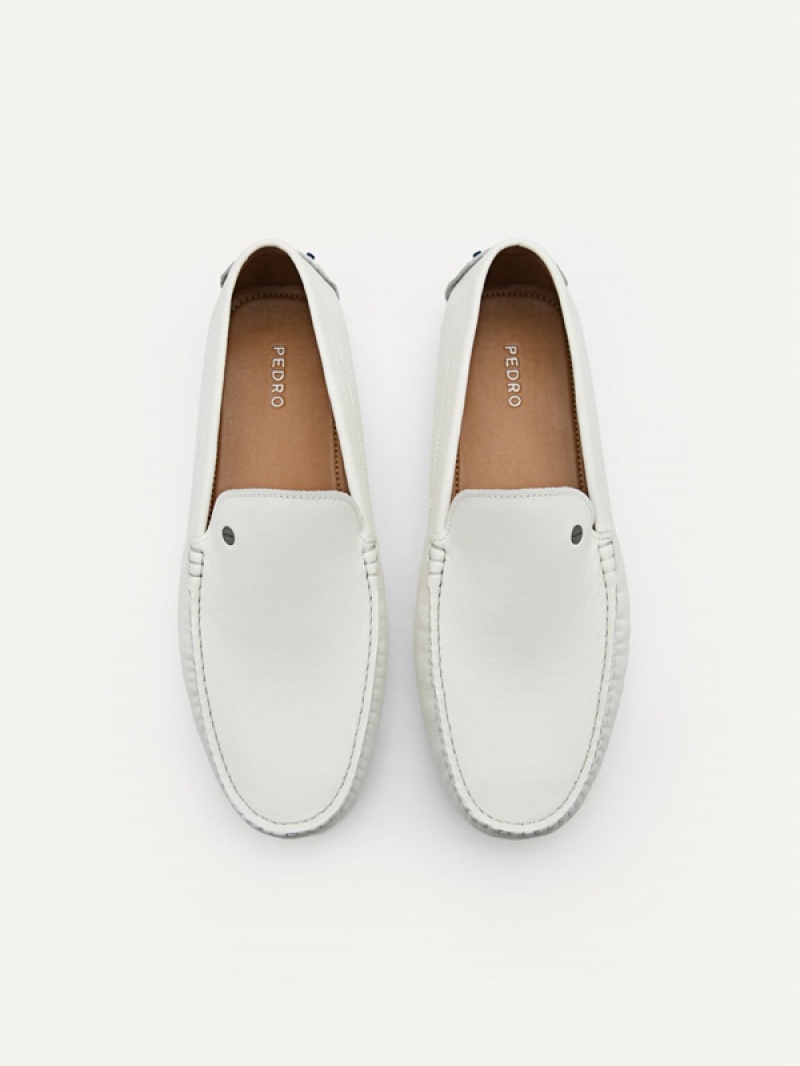 White Men's Pedro Leather Moccasins | AYGOXV-074