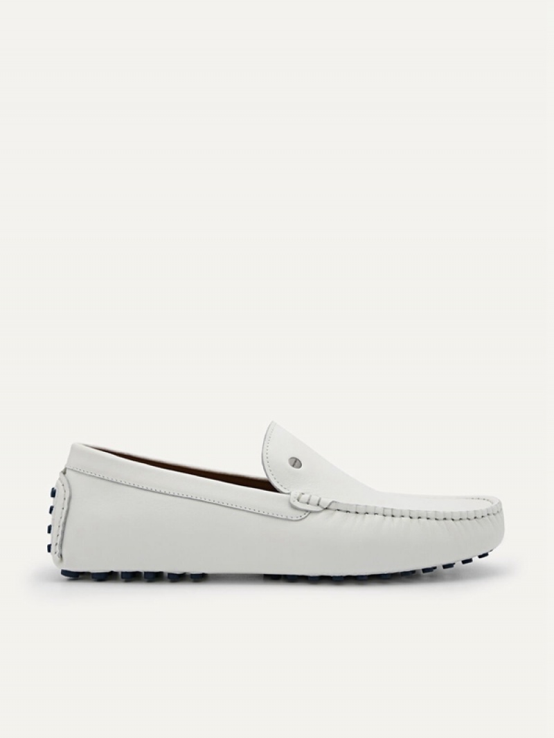 White Men\'s Pedro Leather Moccasins | AYGOXV-074