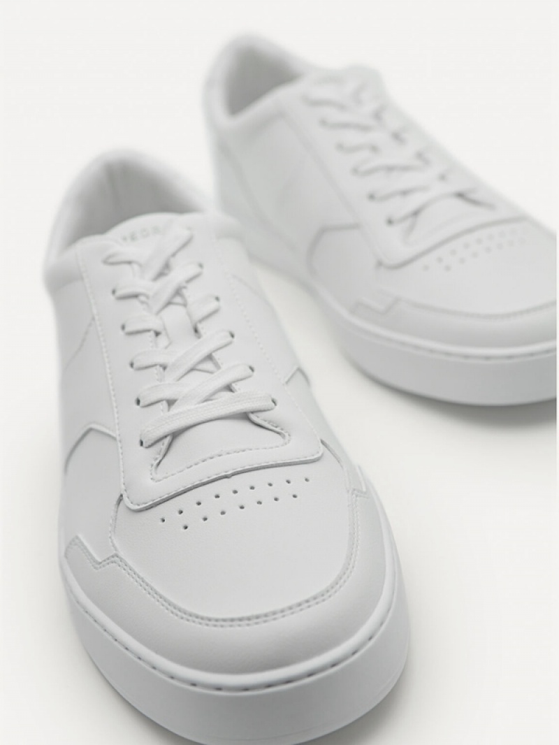 White Men's Pedro Mono Stride Court Sneakers | GLZWQO-432