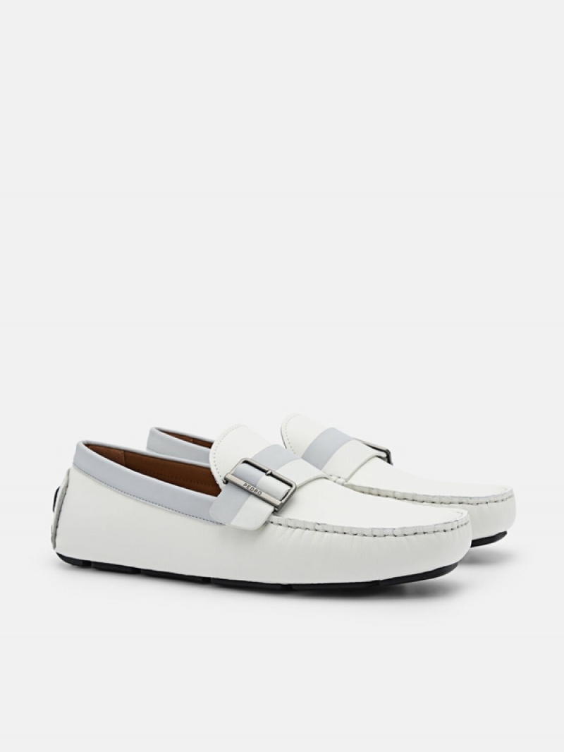 White Men's Pedro Ripley Leather Moccasins | WYDXAI-361