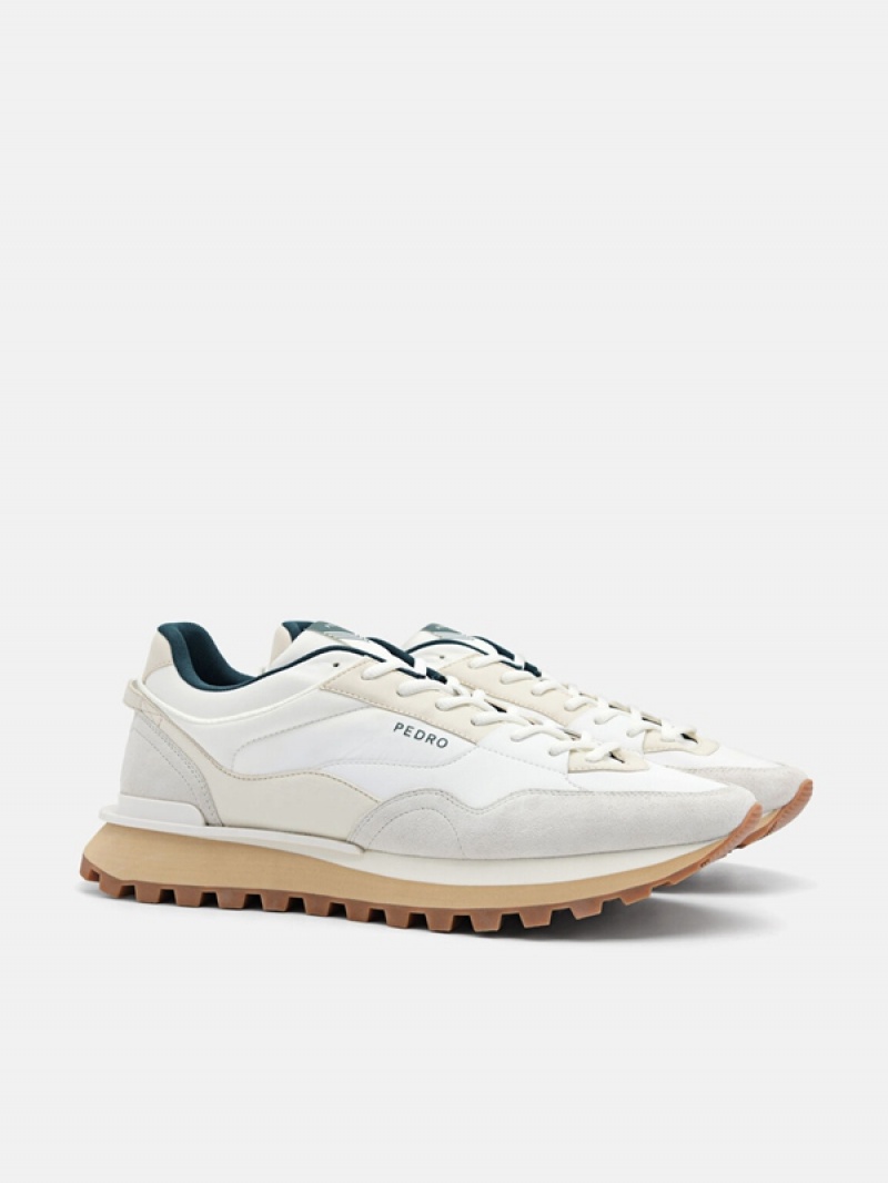 White Men's Pedro Stream Suede Sneakers | PXMDOS-147