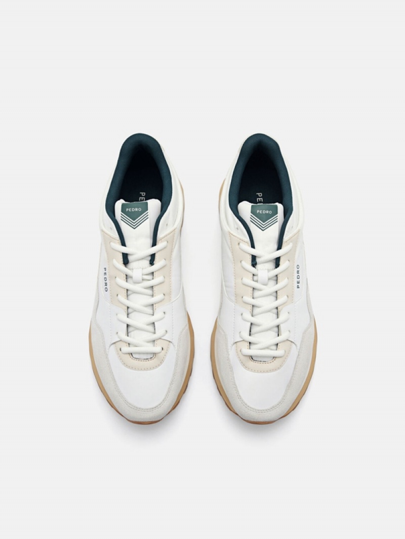 White Men's Pedro Stream Suede Sneakers | PXMDOS-147