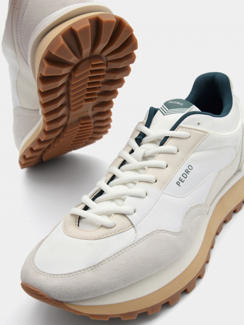 White Men's Pedro Stream Suede Sneakers | PXMDOS-147