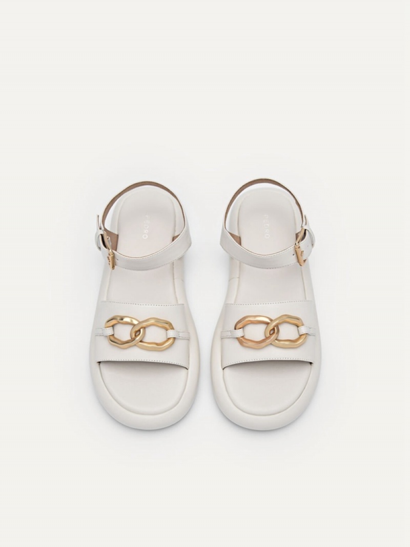 White Women's Pedro Amy Ankle Strap Sandals | CFJLKX-716