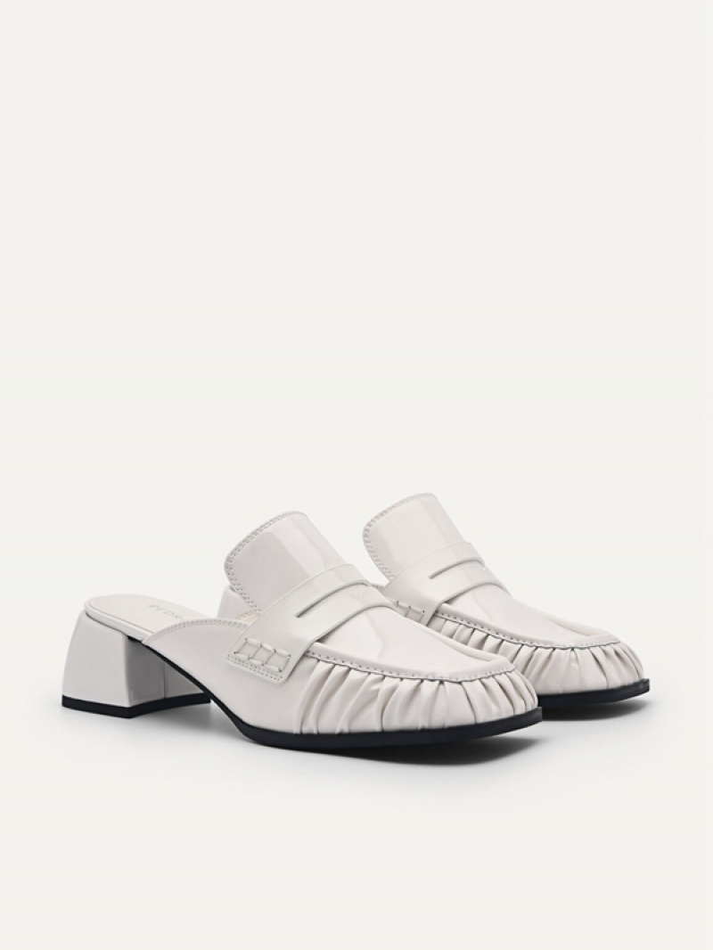 White Women's Pedro Carmen Leather Heel Mules | MVPRGX-230