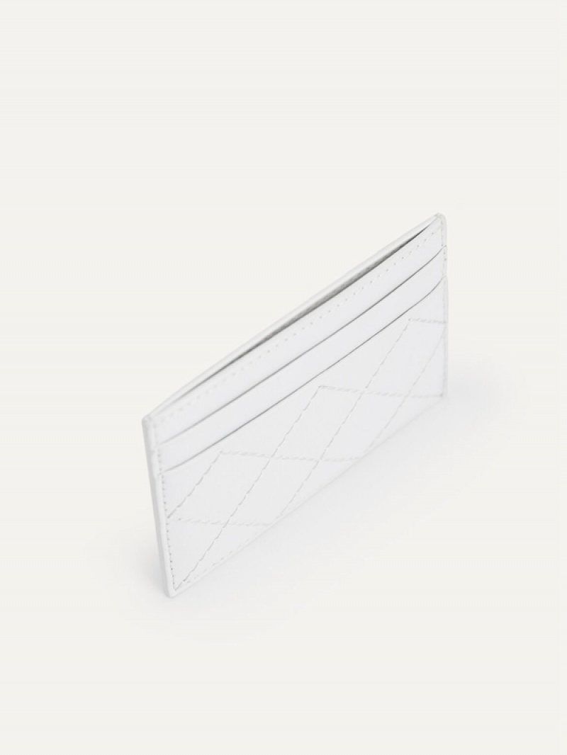 White Women's Pedro Cris-Cross Pattern Leather Card Holder | ROMKHG-543