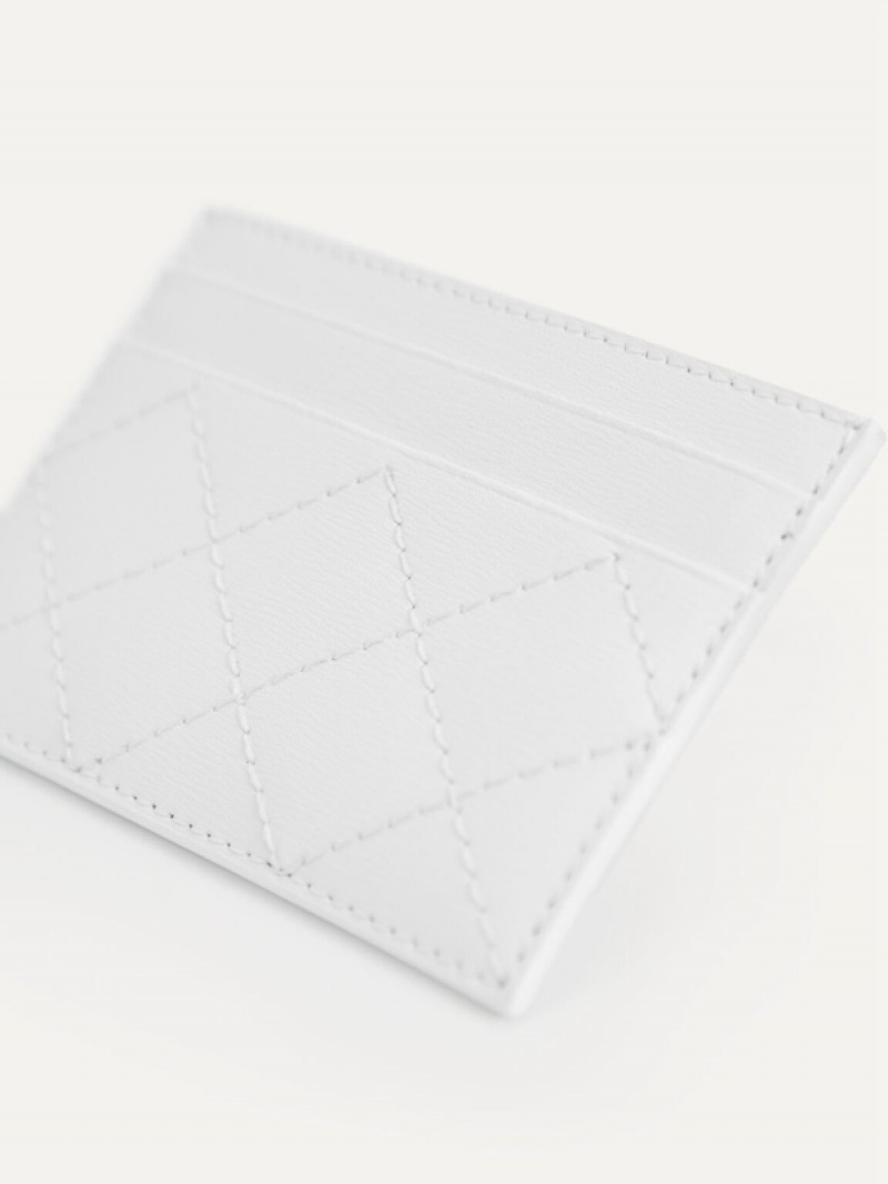 White Women's Pedro Cris-Cross Pattern Leather Card Holder | ROMKHG-543