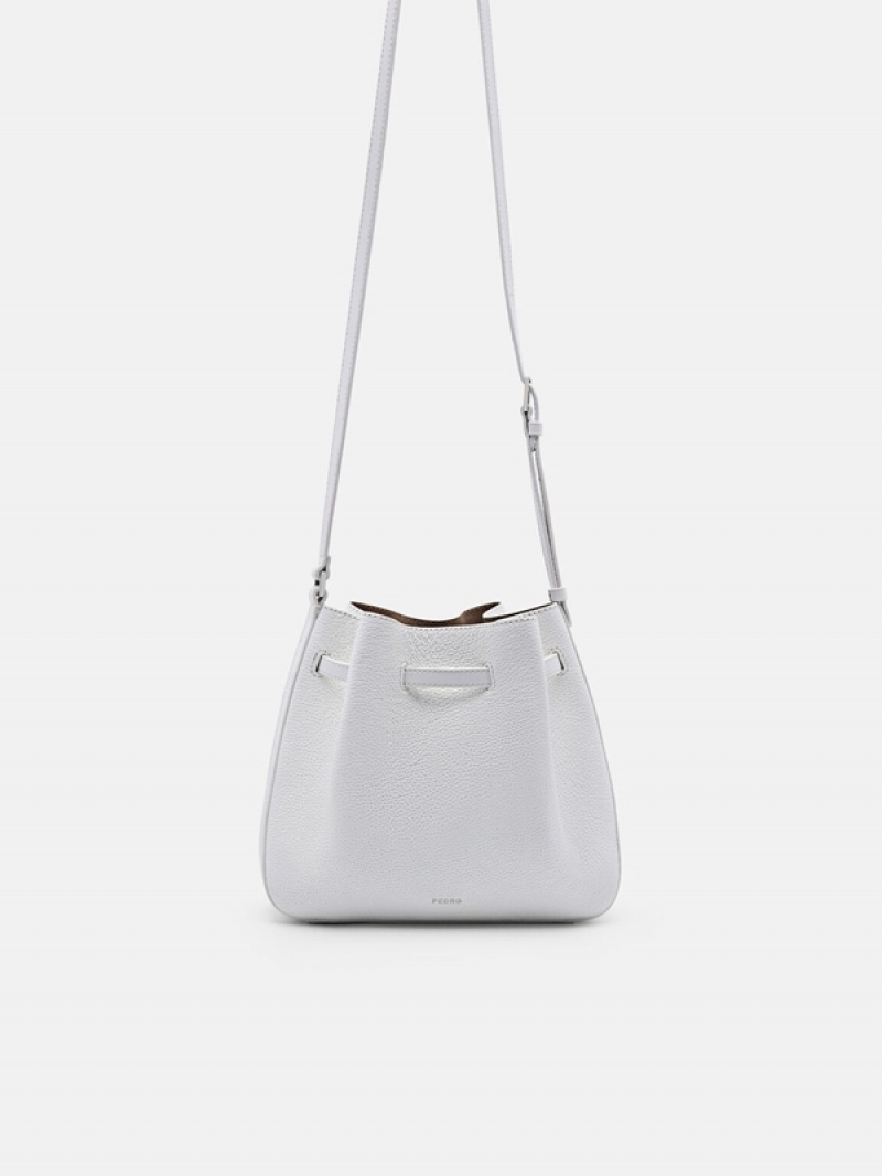 White Women's Pedro Helix Leather Bucket Bags | VFJEDN-971