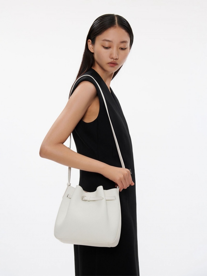 White Women's Pedro Helix Leather Bucket Bags | VFJEDN-971