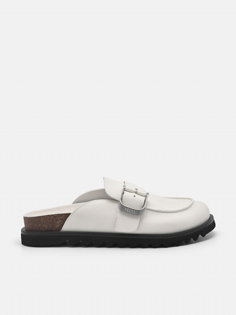 White Women\'s Pedro Helix Mules | BRMNPL-964