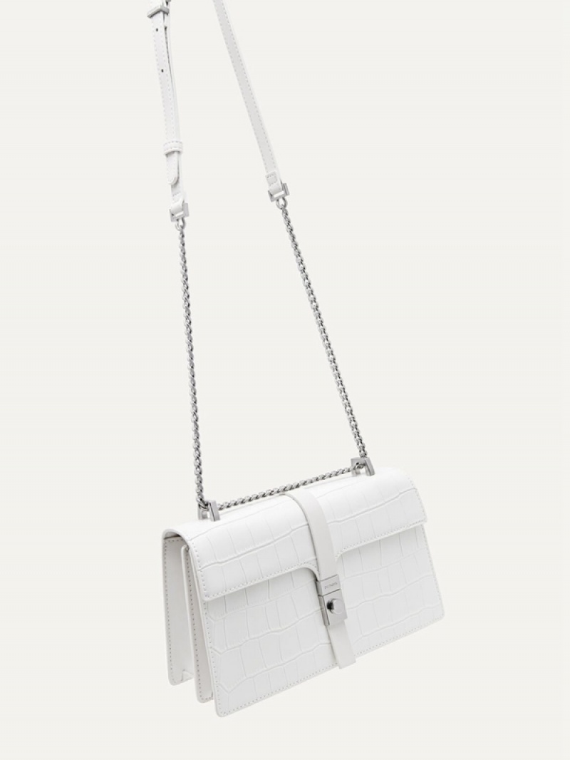 White Women's Pedro Leather Croc-Effect Shoulder Bags | OVHGSR-839