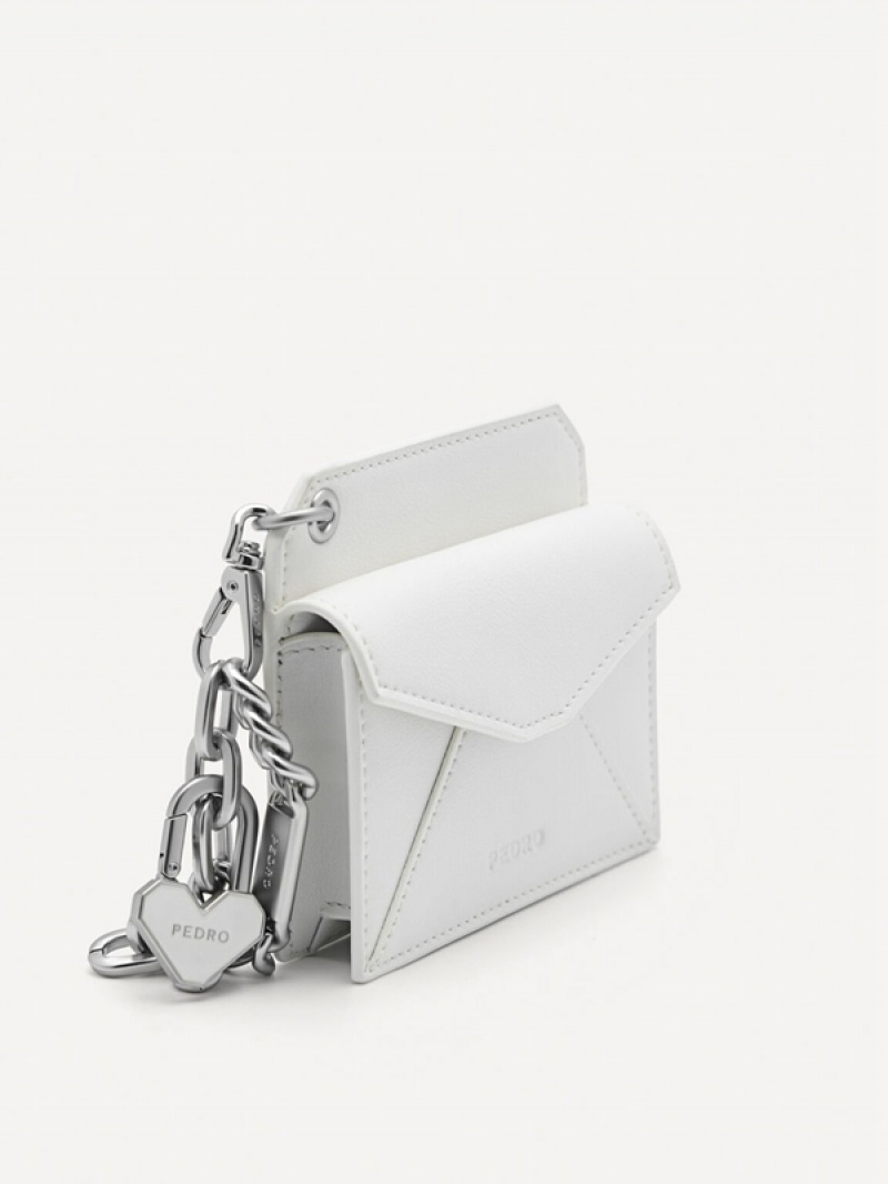 White Women's Pedro Leather with Key Chain Card Holder | TZGDCR-043