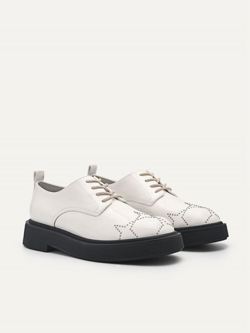 White Women's Pedro Maisie Leather Derby Shoes | NYUKPC-426