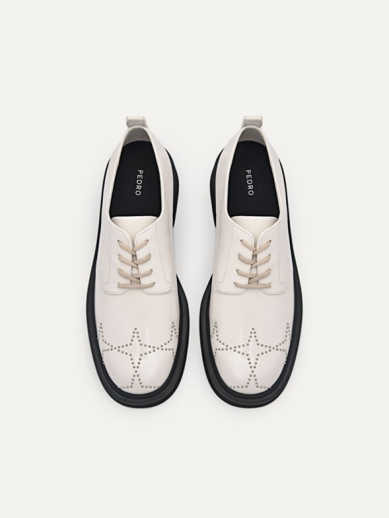 White Women's Pedro Maisie Leather Derby Shoes | NYUKPC-426