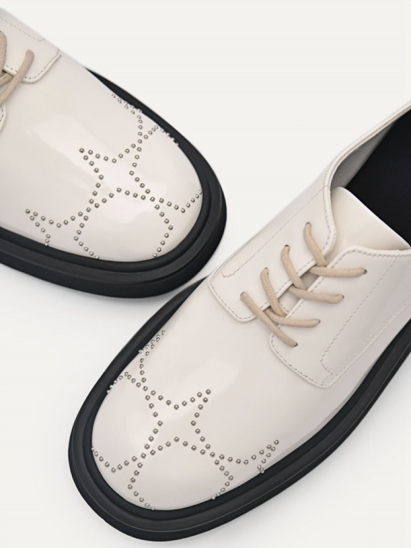 White Women's Pedro Maisie Leather Derby Shoes | NYUKPC-426