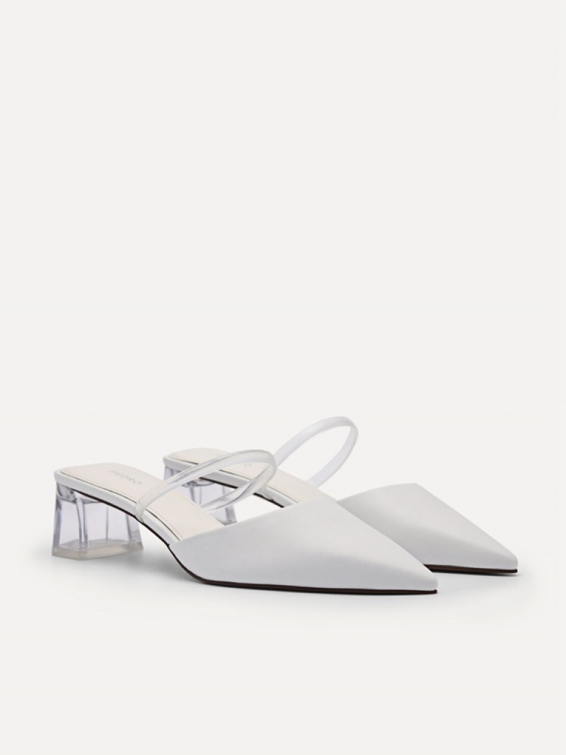 White Women's Pedro Megan Heel Mules | NGJZDB-932