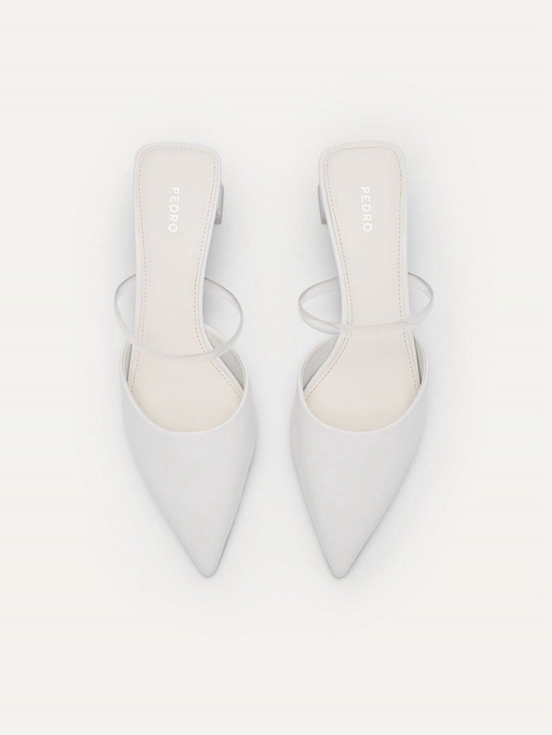 White Women's Pedro Megan Heel Mules | NGJZDB-932