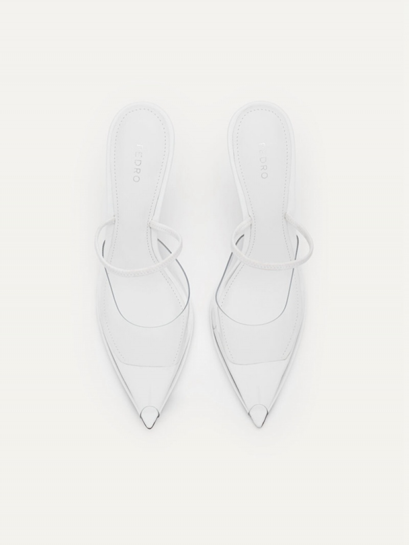 White Women's Pedro Megan See-Through Slingback Pumps | PYBCLZ-865