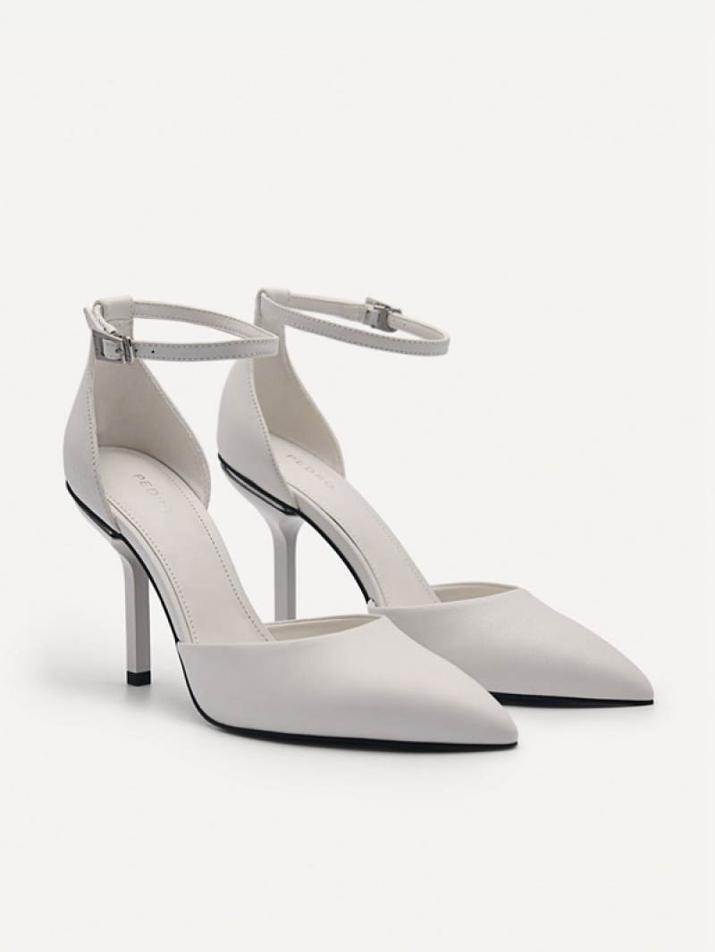 White Women's Pedro Serena Leather Heel Heels Sandals | KGWQZL-028