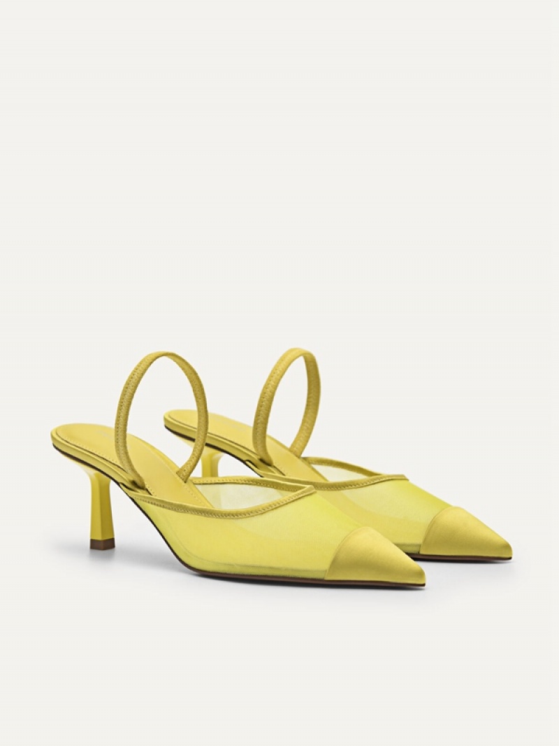 Yellow Women's Pedro Rina Mesh Slingback Pumps | HSEUDQ-476